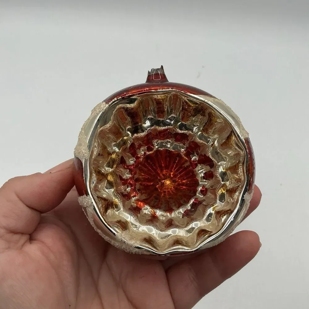 Vintage Mercury Glass Indent Christmas Ornament Red Silver Sugar Glitter AS IS